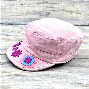 Y2K Pink Military Cadet Cap Flower Detail Newsboy Army  Hat Floral Vintage